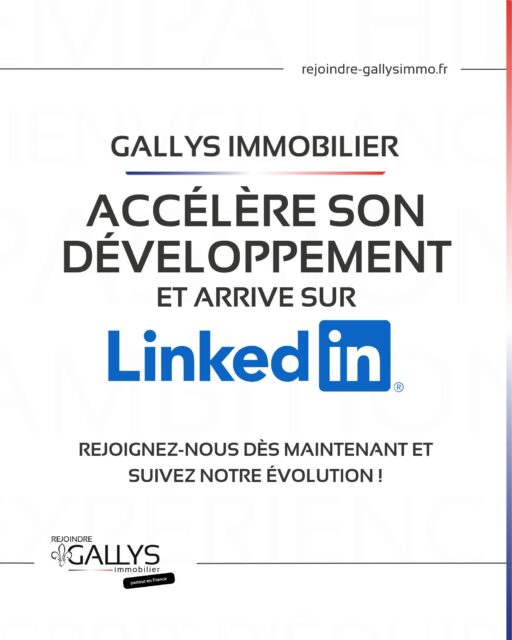 🚀 𝗚𝗮𝗹𝗹𝘆𝘀 𝗜𝗺𝗺𝗼𝗯𝗶𝗹𝗶𝗲𝗿 𝗮𝗰𝗰𝗲́𝗹𝗲̀𝗿𝗲 𝘀𝗼𝗻 𝗱𝗲́𝘃𝗲𝗹𝗼𝗽𝗽𝗲𝗺𝗲𝗻𝘁… 𝗲𝘁 𝗮𝗿𝗿𝗶𝘃𝗲 𝘀𝘂𝗿 𝗟𝗶𝗻𝗸𝗲𝗱𝗜𝗻 !

Notre ambition est claire : déployer notre expertise sur le territoire national, renforcer notre notoriété et continuer à construire un réseau de conseillers immobiliers hautement qualifiés et rigoureusement sélectionnés.

Aujourd’hui, nous franchissons une nouvelle étape avec le lancement de notre page LinkedIn officielle.

👉 Un espace dédié à notre vision, à nos valeurs et à notre croissance.
👉 Un lieu pour partager nos actualités, nos réussites, nos projets… et pour découvrir les femmes et les hommes qui font Gallys.

🔍 Nous poursuivons notre implantation dans de nouvelles zones, avec la volonté de nous entourer des meilleurs profils.

📣 Alors que vous soyez futur collaborateur, partenaire ou simplement curieux de suivre notre développement…

➡️ Rejoignez-nous dès maintenant et suivez notre évolution !
https://www.linkedin.com/company/gallysimmo/
La suite s’annonce ambitieuse.

#GallysImmobilier #DéveloppementNational #RecrutementSélectif #Notoriété #Immobilier #Expansion #LinkedInLaunch